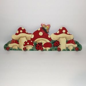 Adorable Mushroom & Ladybug Hanging Coat Or Towel Rack - Handmade Hand Painted